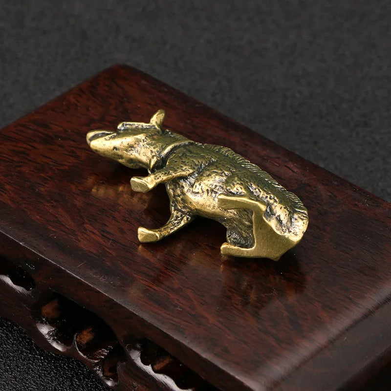 Brass Hyena Figurine – Vintage Desktop Miniature Statue Brass Figurine Babs