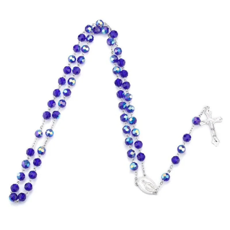 Dark Blue Glass Crystal Catholic Rosary Necklace | 70cm Rosary Necklace Babs