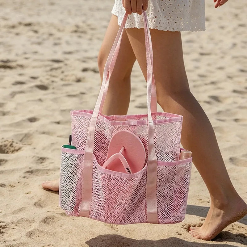 Mesh Beach Bag Large Capacity Multi-Pocket Tote Mesh Beach Tote Babs