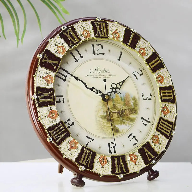 Retro Wooden Table Clock – Silent Quartz Desk Clock 30cm Wooden Desk Clock Babs