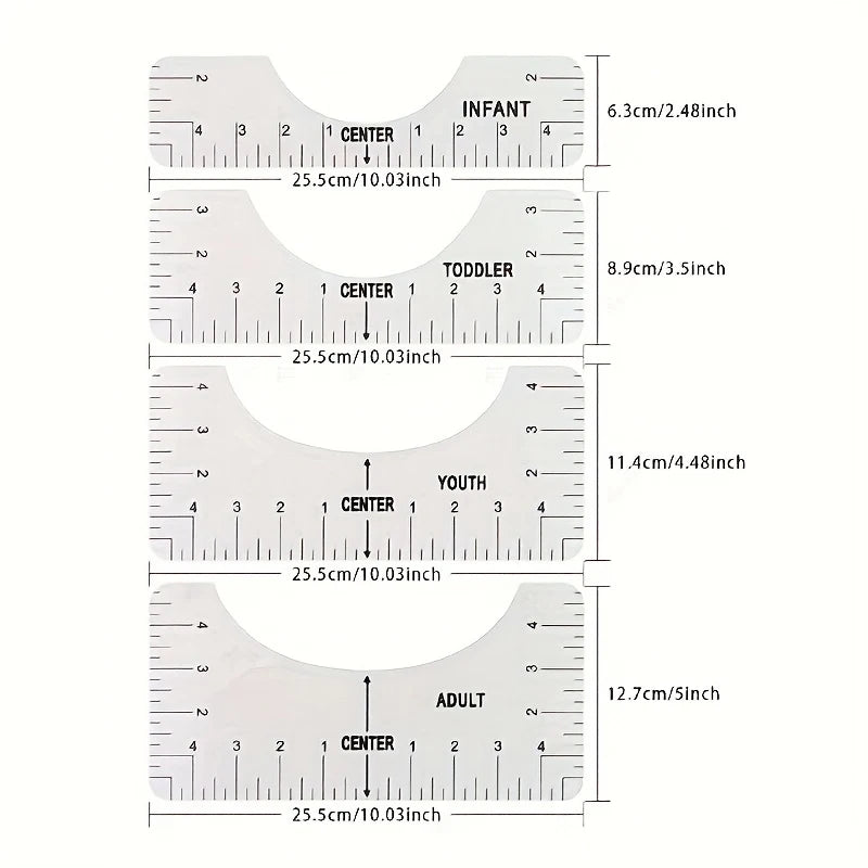 T-Shirt Ruler Guide – PVC Alignment Tool for Heat Press Designs T-Shirt Alignment Ruler Babs 4Pcs