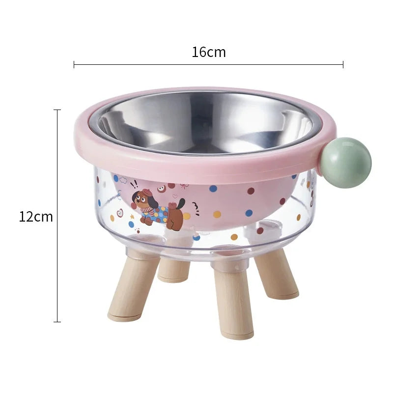 Stainless Steel High-Leg Pet Bowl for Cats & Dogs | Cartoon Elevated Pet Bowl Babs pink