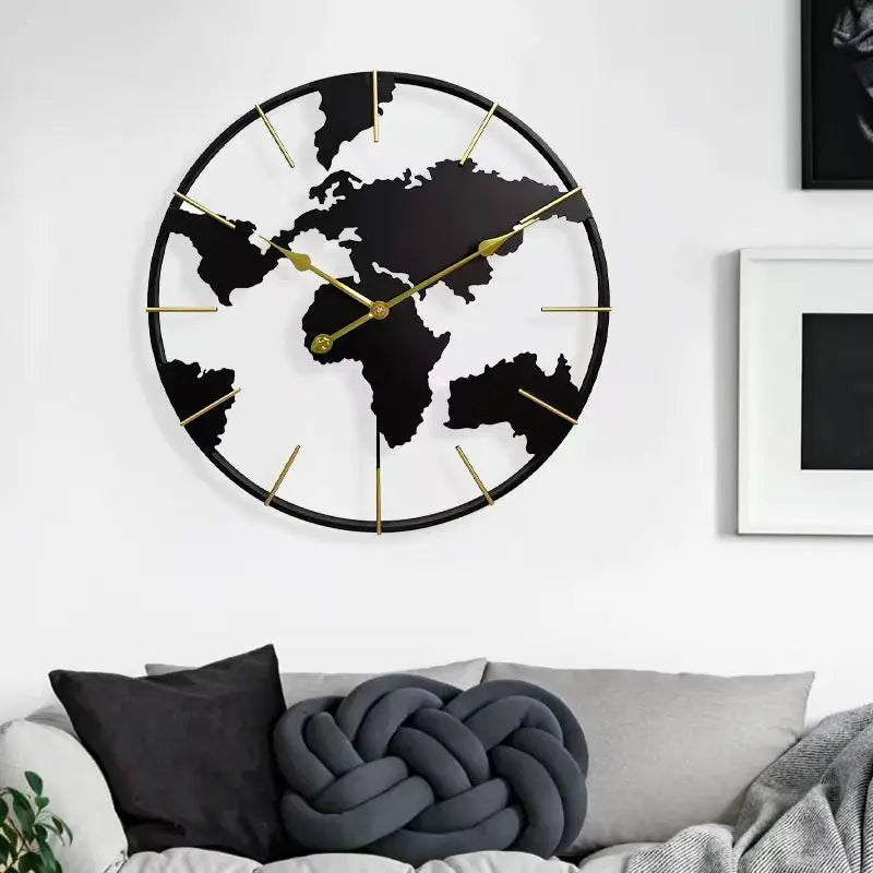 Modern Silent World Map Wall Clock – 60CM Metal Mural Wall Clock Babs