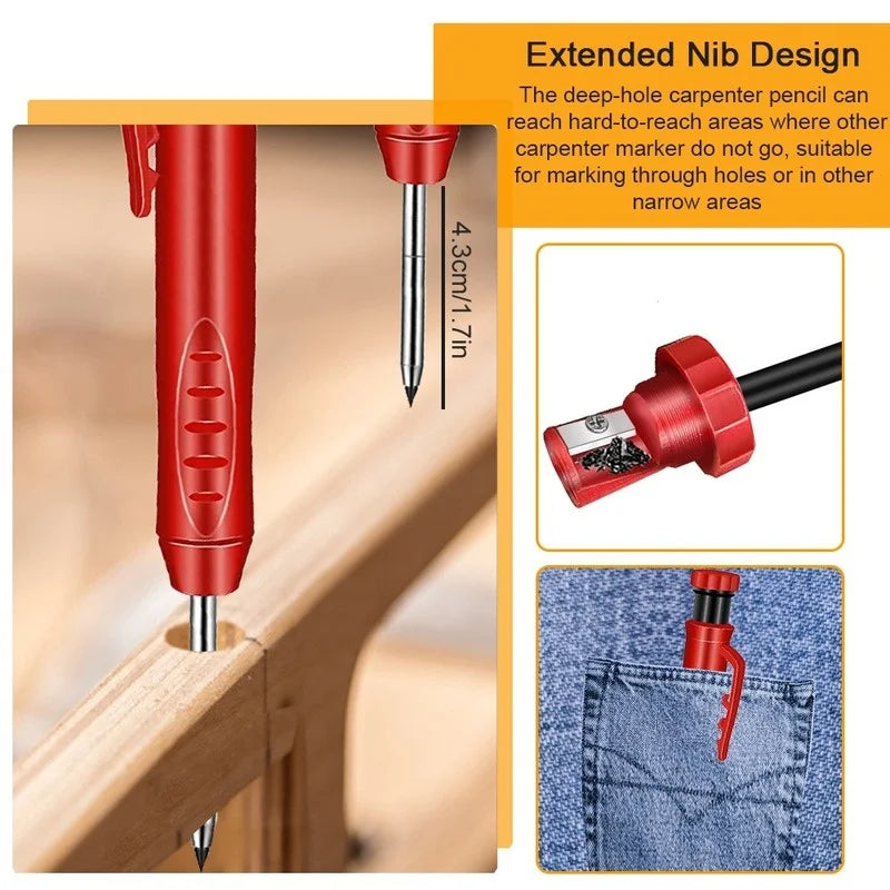 Deep Hole Carpenter Pencil with Refills & Built-In Sharpener Carpenter Pencil Babs