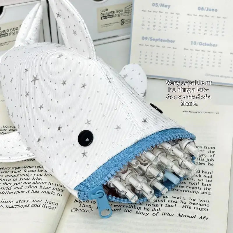 Kawaii Shark Pencil Case – Large Capacity Star Print Pencil Bag Pencil Case Babs