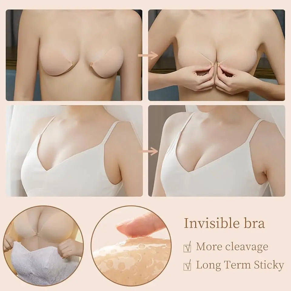 Silicone Adhesive Strapless Bra | Invisible Push Up Nipple Cover Adhesive Strapless Bra Babs