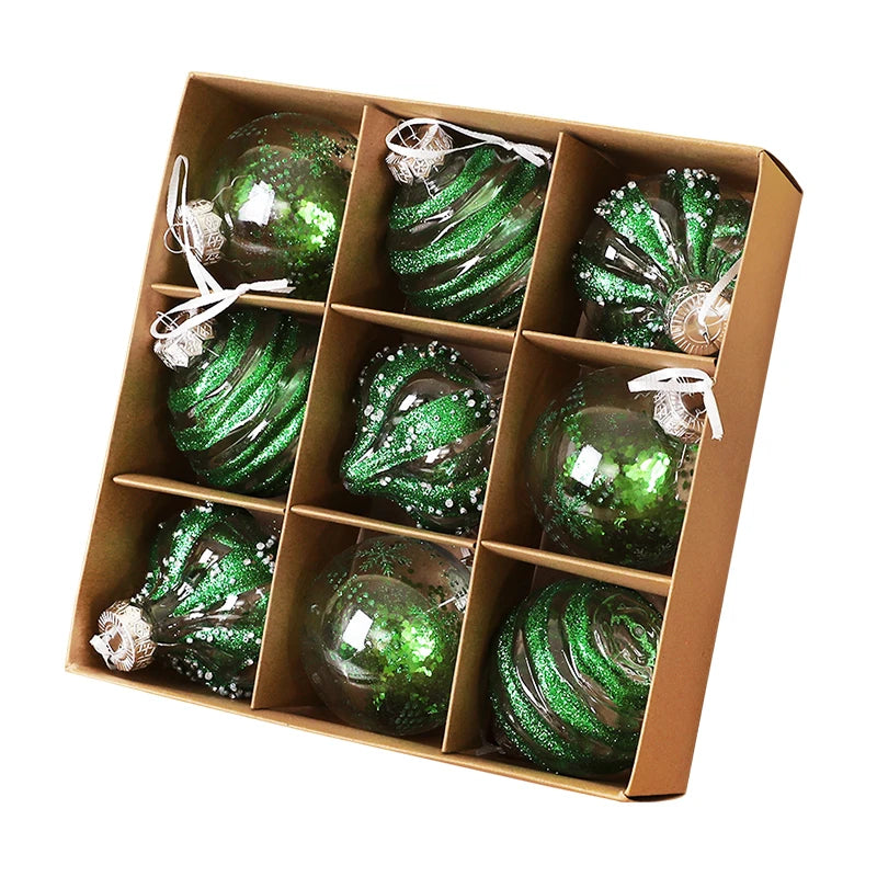 9PCS Christmas Ball Ornaments 8CM – Champagne & White Xmas Decor Christmas Ball Ornaments Babs Green 8cm
