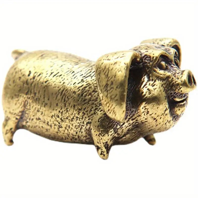 Brass Chinese Zodiac Pig Figurine | Bronze Desktop Ornament Bronze Pig Figurine Babs