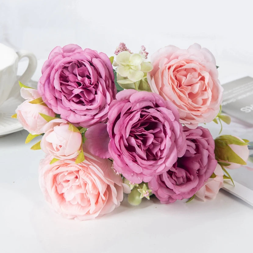 Silk Peony Rose Artificial Flowers – Wedding & Home Décor Artificial Silk Flowers Babs Deep Pink 1 pc