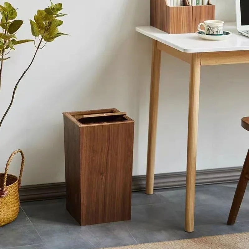 Luxury Solid Wood Flip-Top Trash Can | Large Rectangular Bin Wooden Trash Can Babs