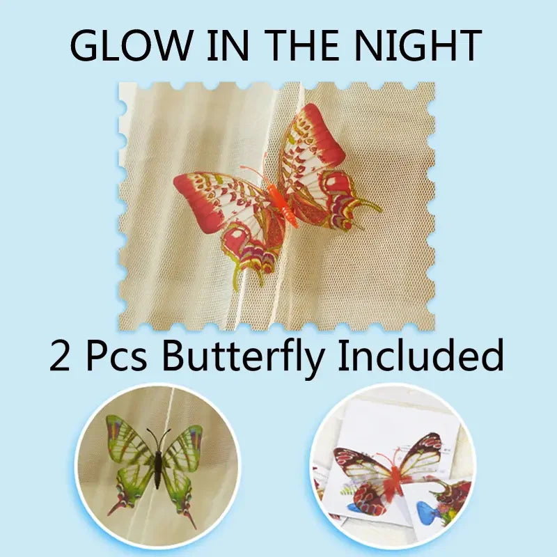 Princess Dome Ceiling Mosquito Net – Luminous Butterfly Decor Bed Canopy Net Babs