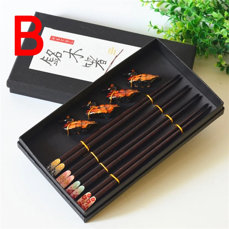 Japanese Style Wooden Chopsticks Gift Box Set – 4 Pairs & Rests Chopsticks Gift Set Babs B