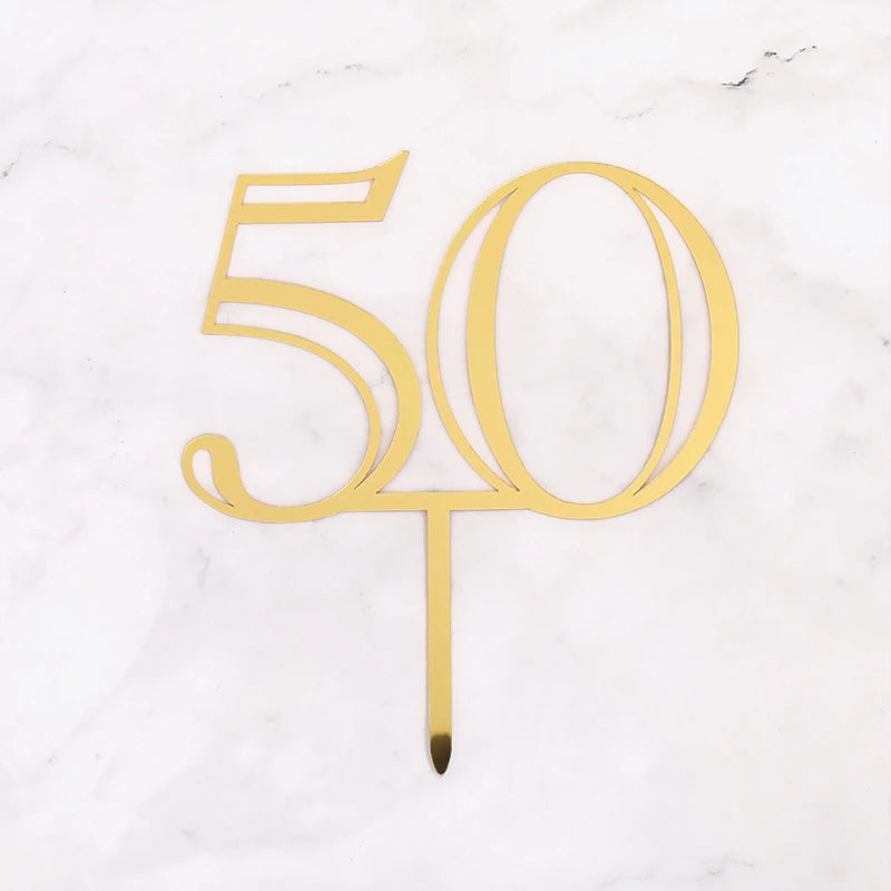 Gold Acrylic Number Cake Topper – Birthday & Anniversary Cake Topper Babs 50
