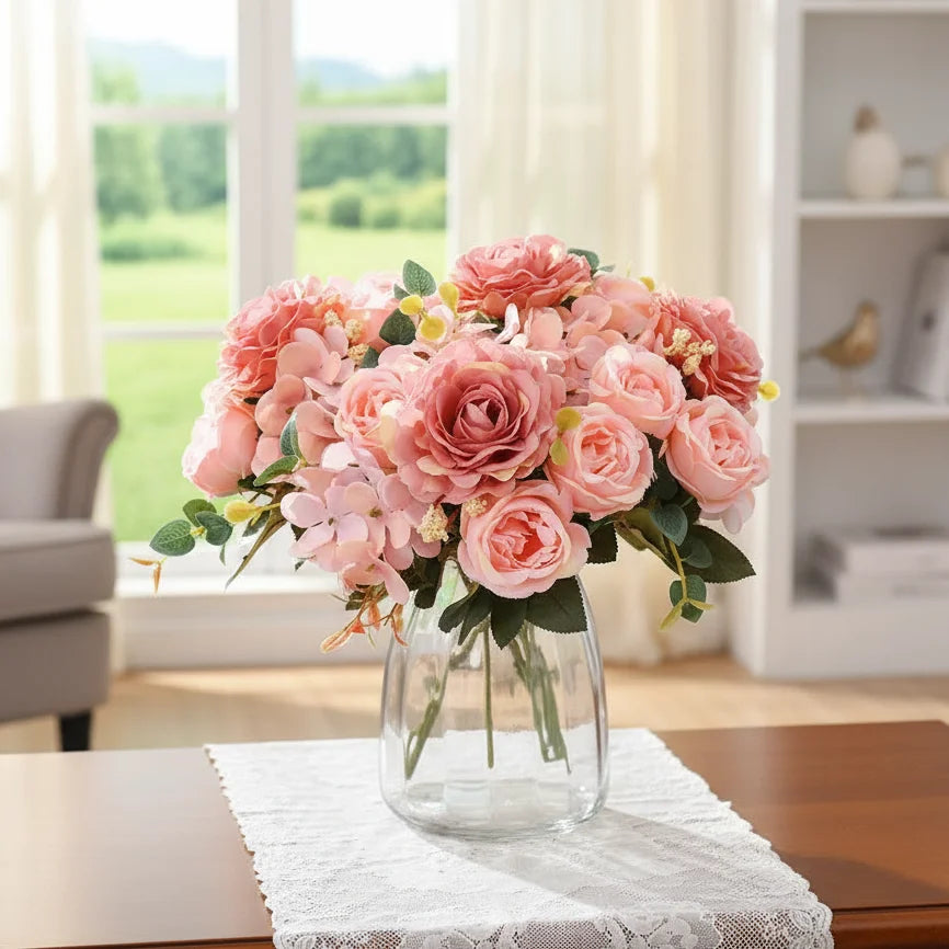 Artificial Silk Peony Rose Bouquet – Fake Flowers for Home & Wedding Artificial Flower Bouquet Babs