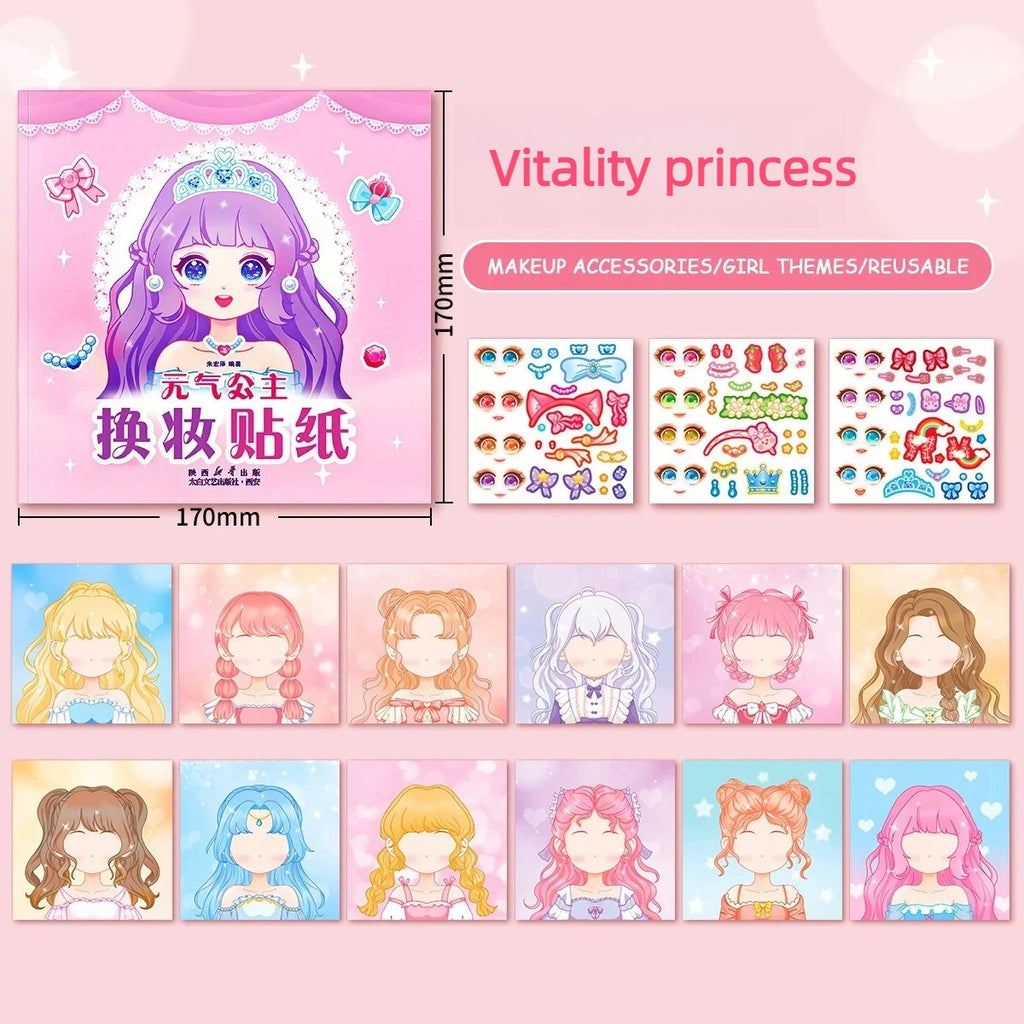 Princess Dress-Up Makeup Sticker Book for Girls – 15 Sheets Kids Sticker Book Babs Style A