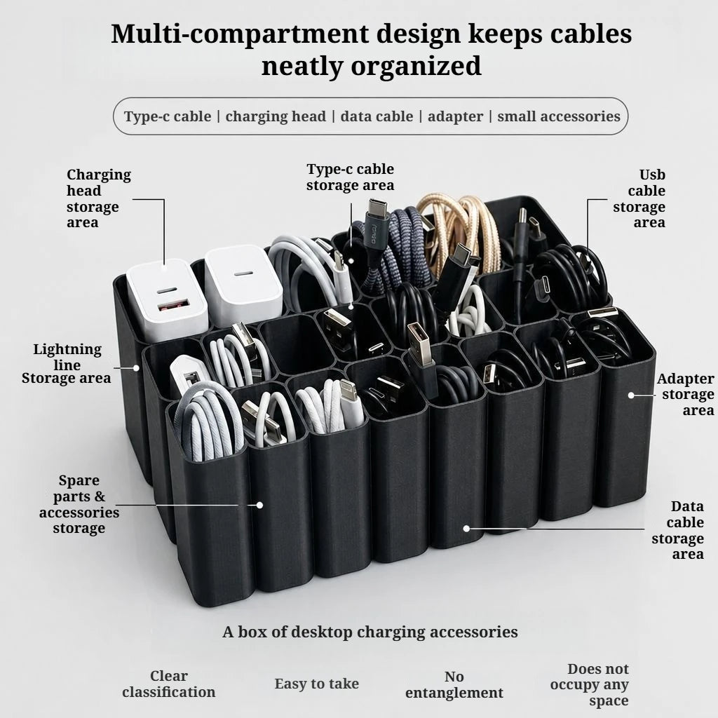 Desktop USB Cable Organizer Box – 22/11 Grid Cord Storage Desktop Cord Organizer Babs