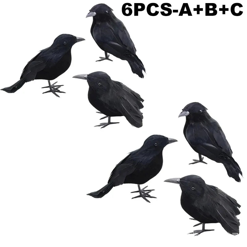 Simulation Black Crow Raven Garden Decor & Bird Repellent Garden Bird Deterrent Babs 6PCS-ABC