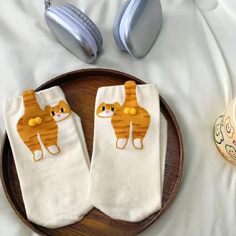 Novelty 3D Cat Ball Socks – Cute Mid-Calf Socks for Women Novelty Crew Socks Babs