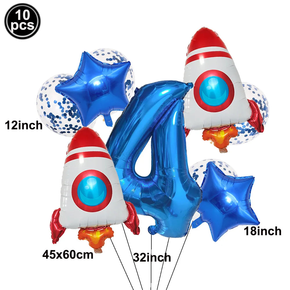 Space Theme Birthday Balloon Set – Astronaut Rocket 32" Numbers Party Balloon Set Babs C-4 As pictures show