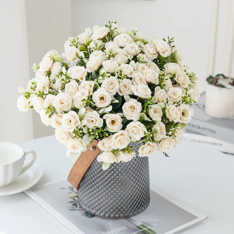 15-Head Silk Rose Artificial Flowers – Wedding & Home Décor Artificial Silk Flowers Babs