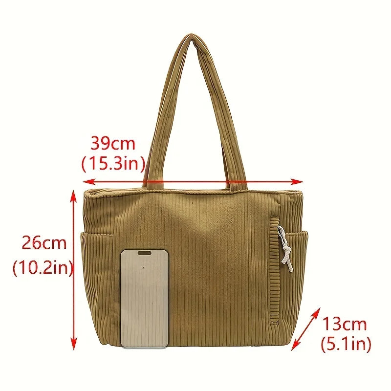 Large Corduroy Tote Bag for Women – Pockets & Zipper Corduroy Tote Bag Babs