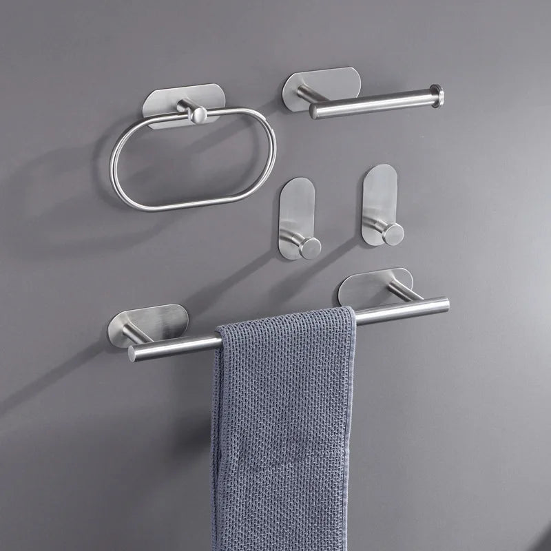 Self-Adhesive Stainless Steel Towel Holder Rack – No Drill Towel Rack & Ring Babs