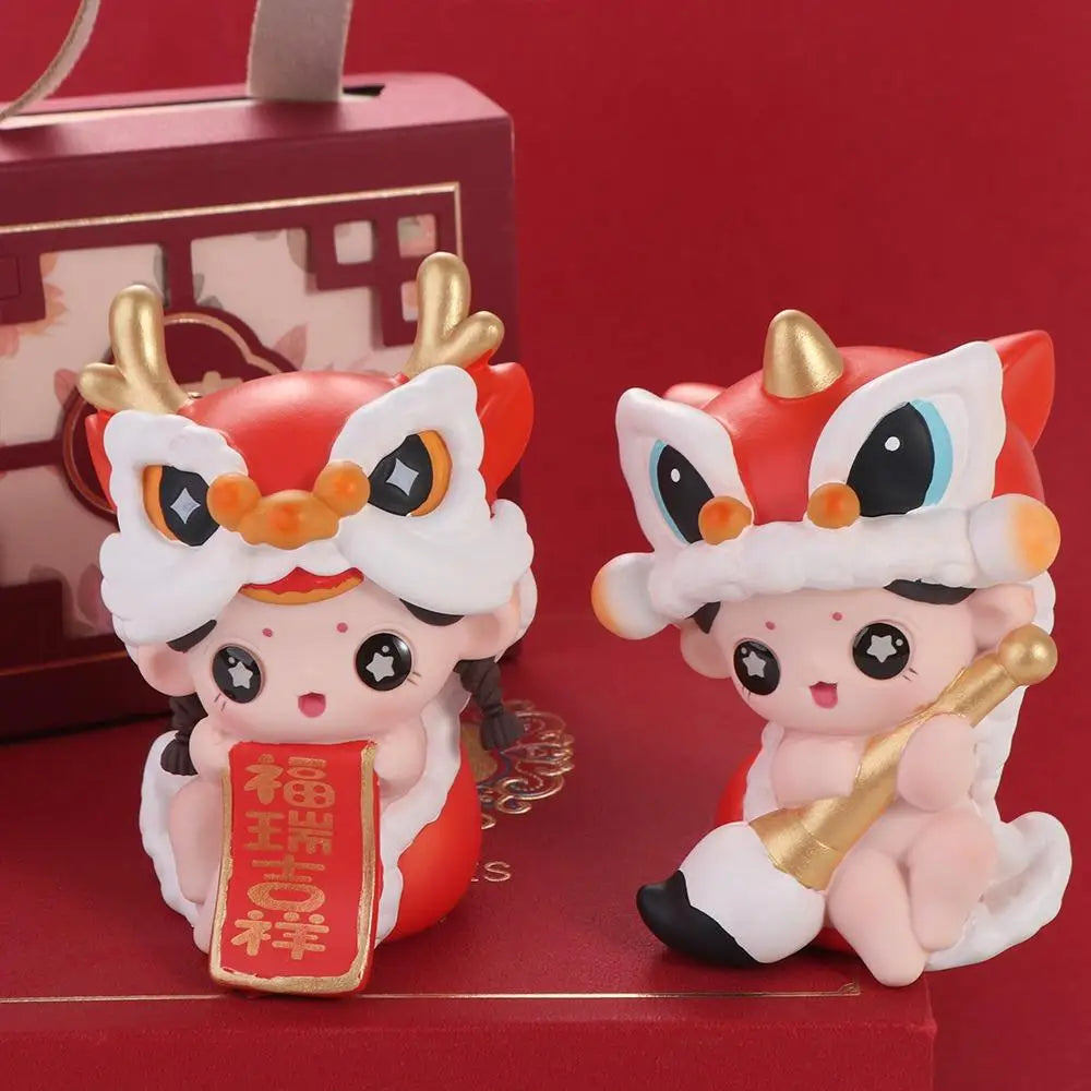 Chinese New Year Lion Dance Doll Ornament & Cake Topper Festive Figurine Ornament Babs