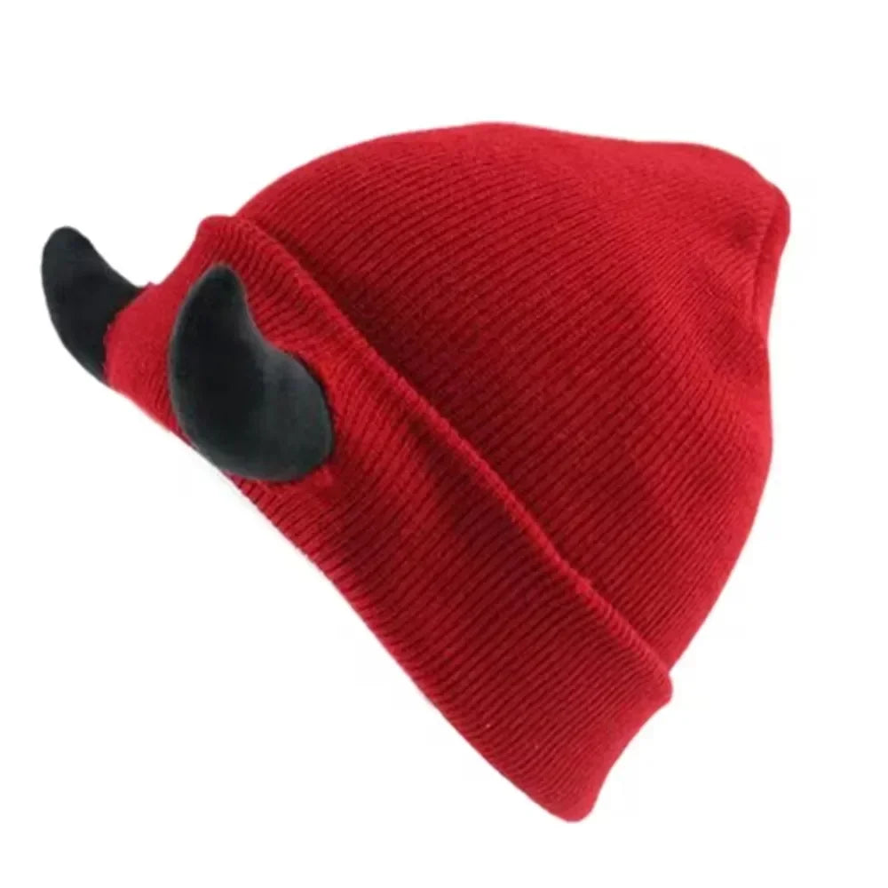 Devil Horn Knit Beanie Hat – Funny Costume Cap for Teens & Adults Novelty Knit Beanie Babs