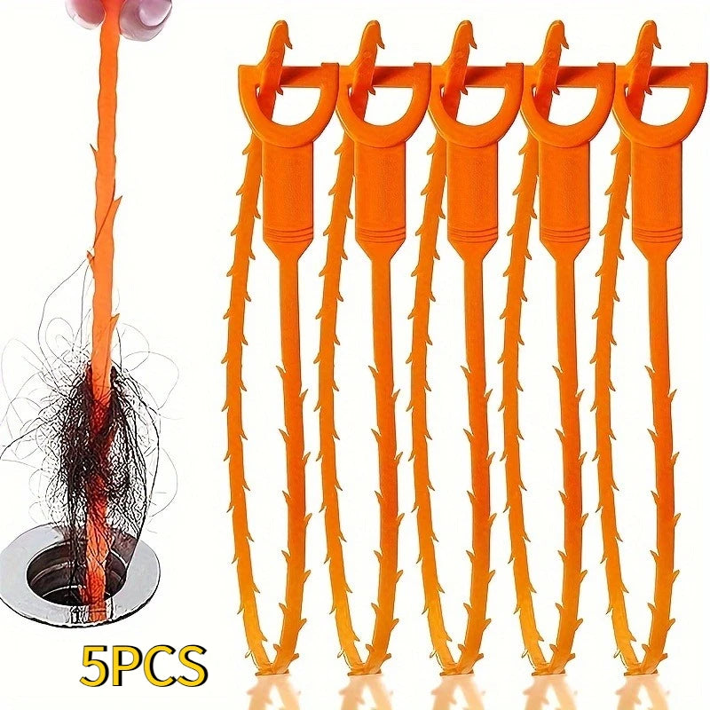 5-Pack Drain Plug Remover Kit – Shower, Sink & Bathtub Cleaning Drain Cleaning Kit Babs Orange