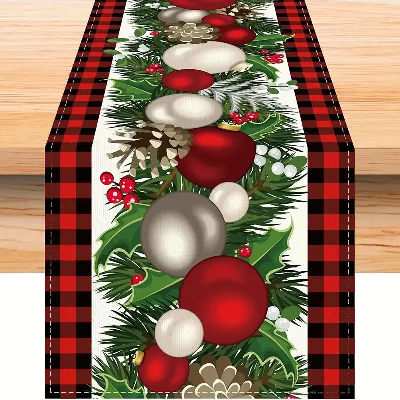 Linen Christmas Table Runner – Snowman & Xmas Tree, 72x13" Christmas Table Runner Babs 9 183x33cm