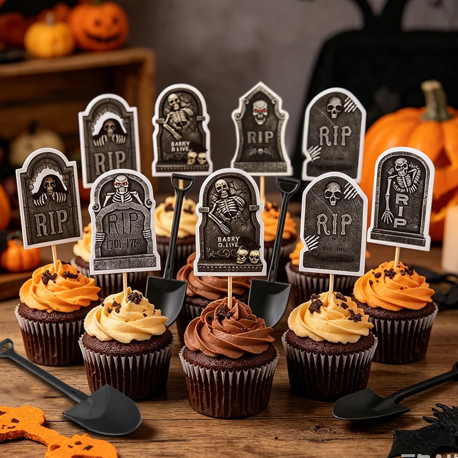 16pcs Halloween Tombstone Cake Toppers – Spooky Party Decor Halloween Cake Toppers Babs
