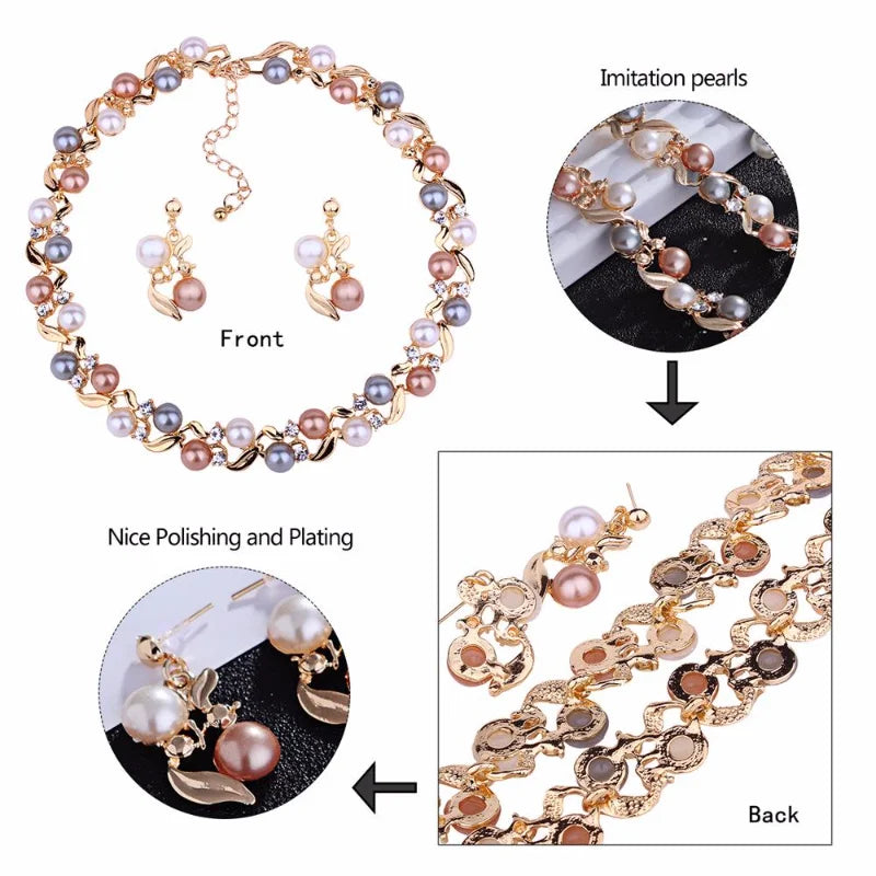 Pearl & Rhinestone Bridal Necklace Earring Set for Women Bridal Jewelry Set Babs