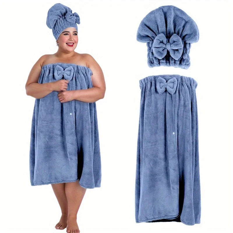 Women's Bath & Hair Towel Wrap Set – Quick-Dry Spa (2 Sets) Bath Towel Wrap Set Babs Blue