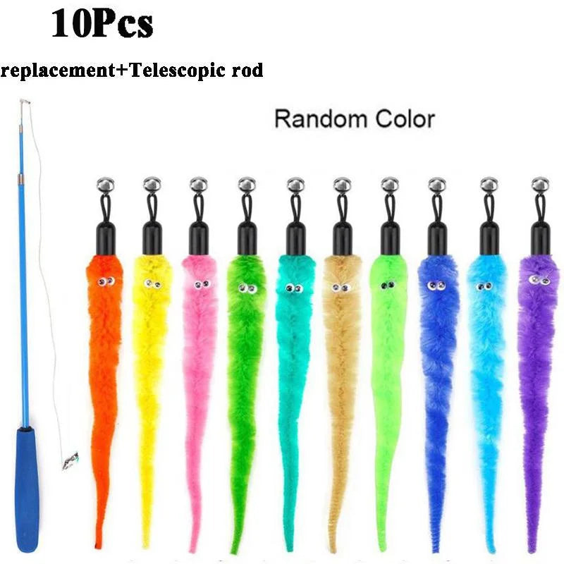 Worm Cat Toy Replacement Heads – Plush Teaser Wand Lures Cat Toy Replacement Babs 11Pcs Multicolor