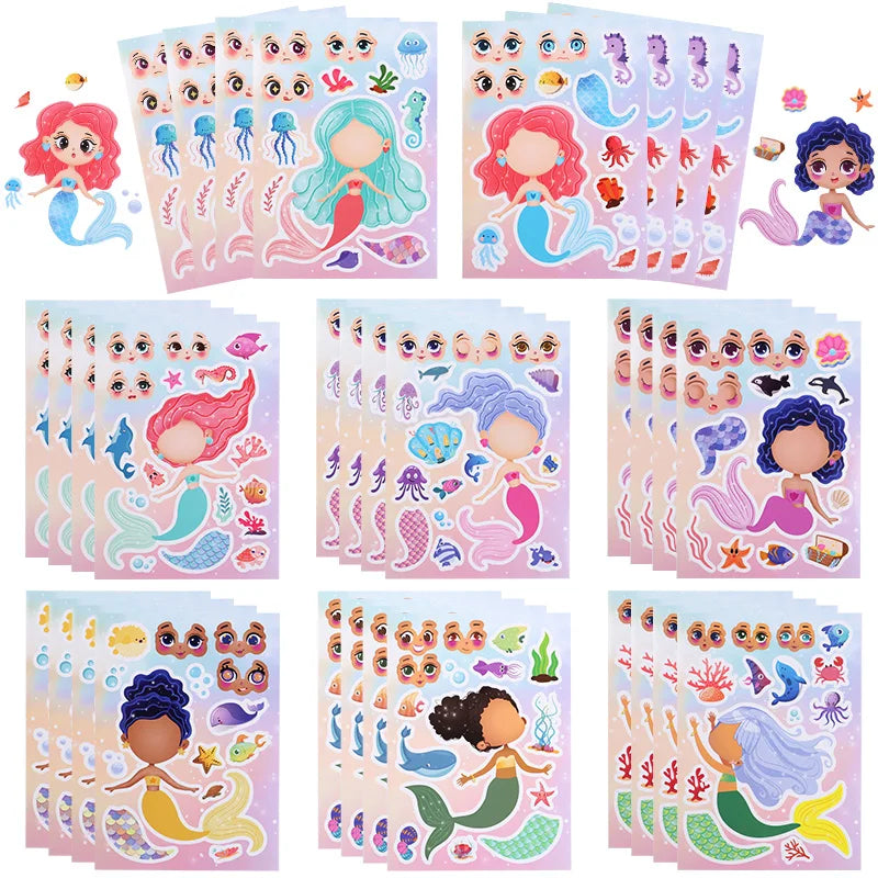 Mermaid DIY Face Sticker Puzzle – Kids Birthday Party Game Kids Sticker Puzzle Babs