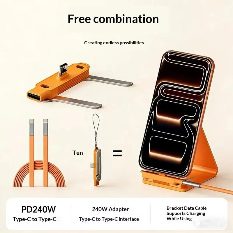 240W USB-C Fast Charging Cable with Foldable Bracket Stand USB-C Charging Cable Babs
