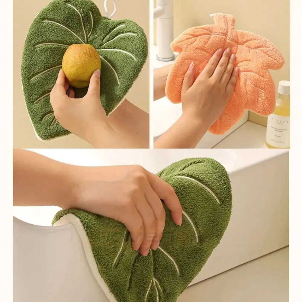 Double-Layer Leaf Hand Towel – Quick-Dry Hanging Cloth Hanging Hand Towel Babs