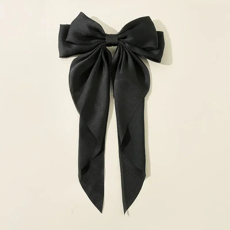 Korean Big Bow Satin Hair Clip – Ribbon Barrette for Women Hair Bow Barrette Babs black