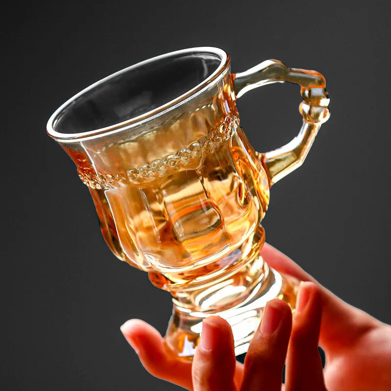 Retro European Glass Coffee Cup with Handle | Elegant Teacup Glass Coffee Cup Babs