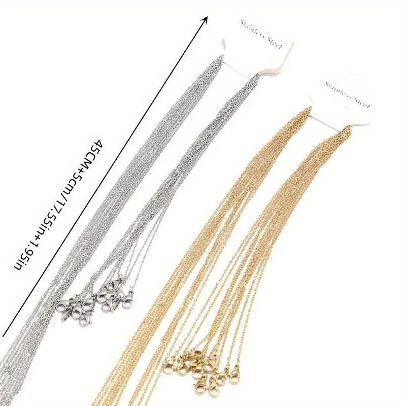 10-Pack Flat O-Ring Cable Chain Necklaces 1.5mm, 45cm+5cm Chain Necklace Set Babs