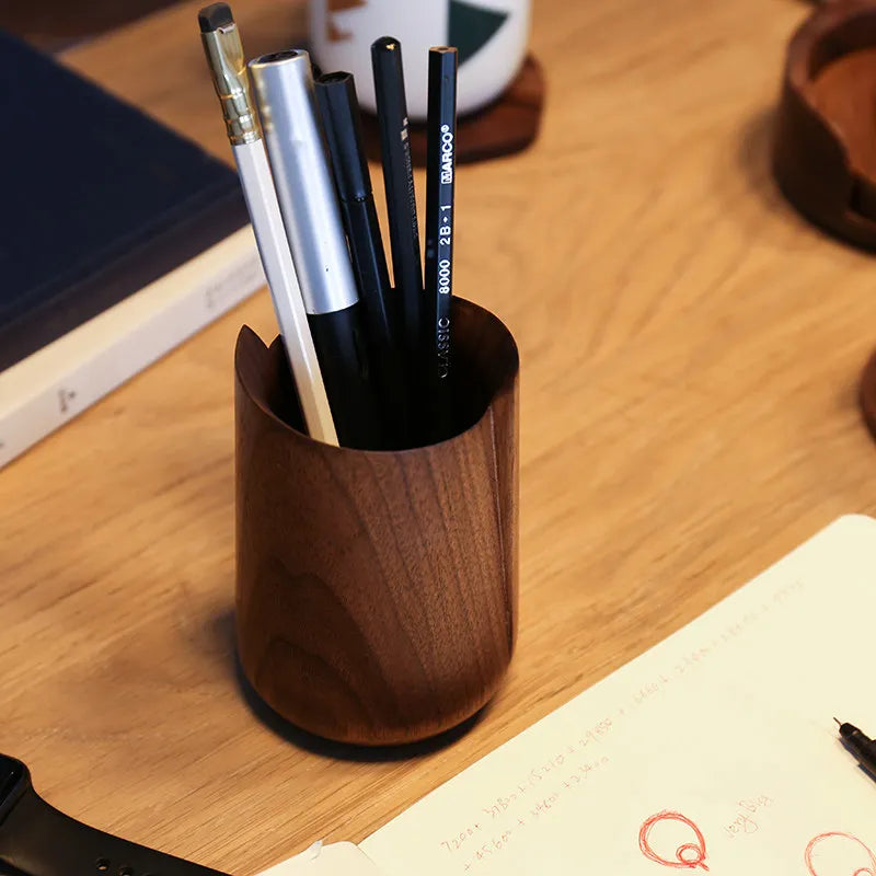 Vintage Wooden Pen Holder – Minimalist Solid Wood Desk Organizer Wooden Pen Holder Babs