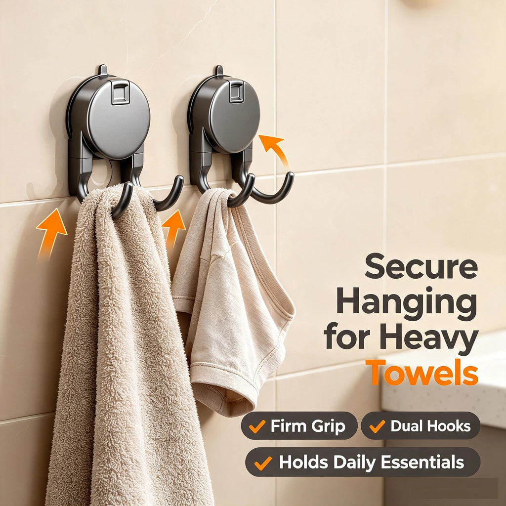 Suction Cup Double Hook – No-Drill Bathroom & Kitchen Organizer Suction Cup Hook Babs