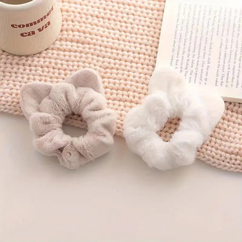 4-Pack Plush Cat Ear Scrunchies – Fluffy Spiral Hair Ties Hair Scrunchie Set Babs