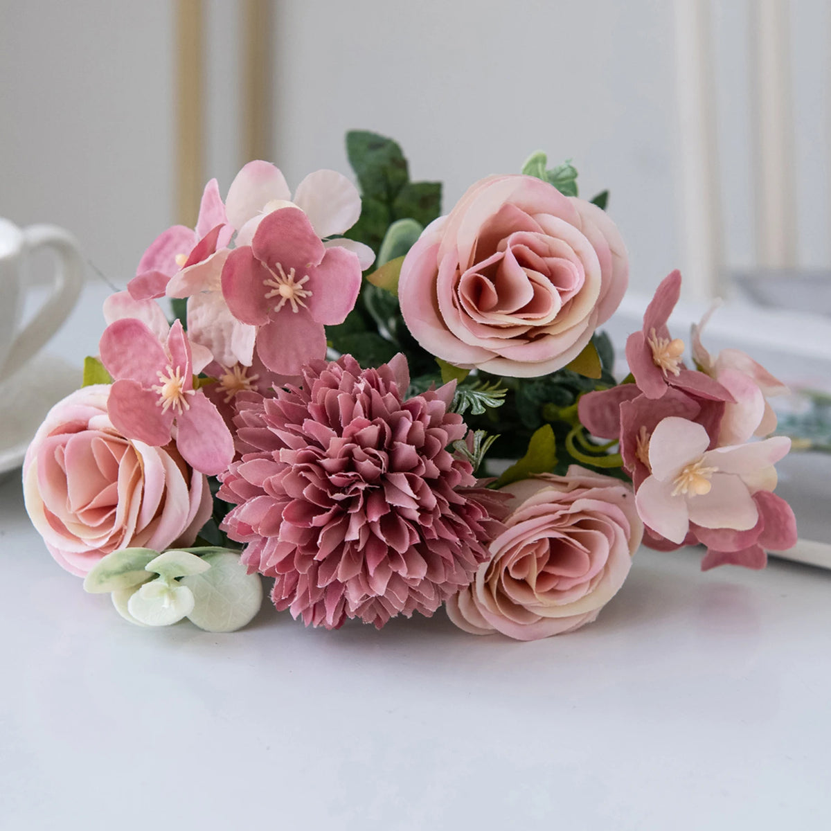 Silk Rose Artificial Flower Bouquet – Wedding & Home Decor Artificial Flower Bouquet Babs Deep Pink 1pc