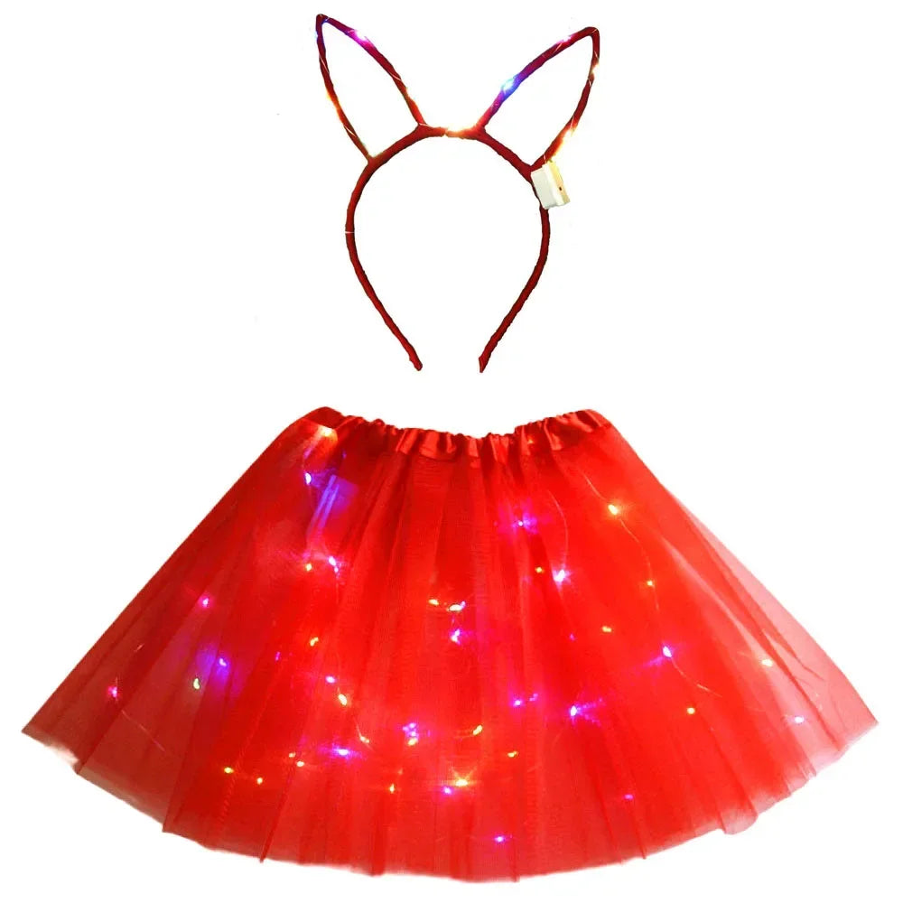 LED Light-Up Princess Tutu Skirt & Bunny Headband Set LED Costume Set Babs