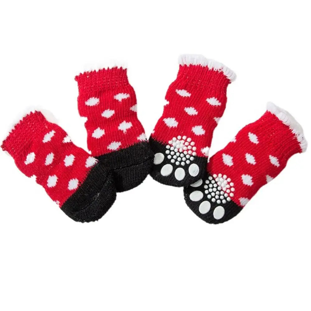 Cute Anti-Slip Pet Socks for Dogs & Cats – 4 Pack, S/M/L Pet Socks Babs white dots M