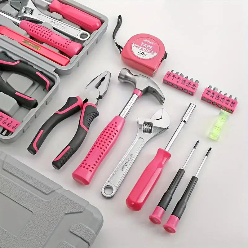 Pink 13-Piece Home Tool Set – Steel Wrench, Screwdriver & Pliers Home Tool Set Babs