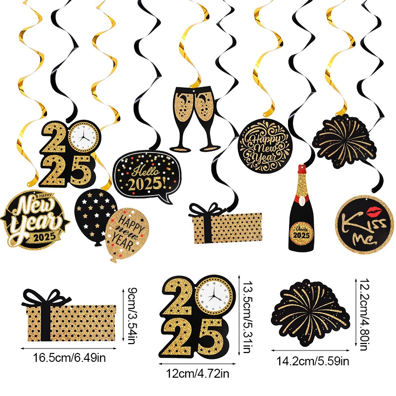 10-Pc Happy New Year 2025 Spiral Hanging Garland Party Decor Party Hanging Decoration Babs