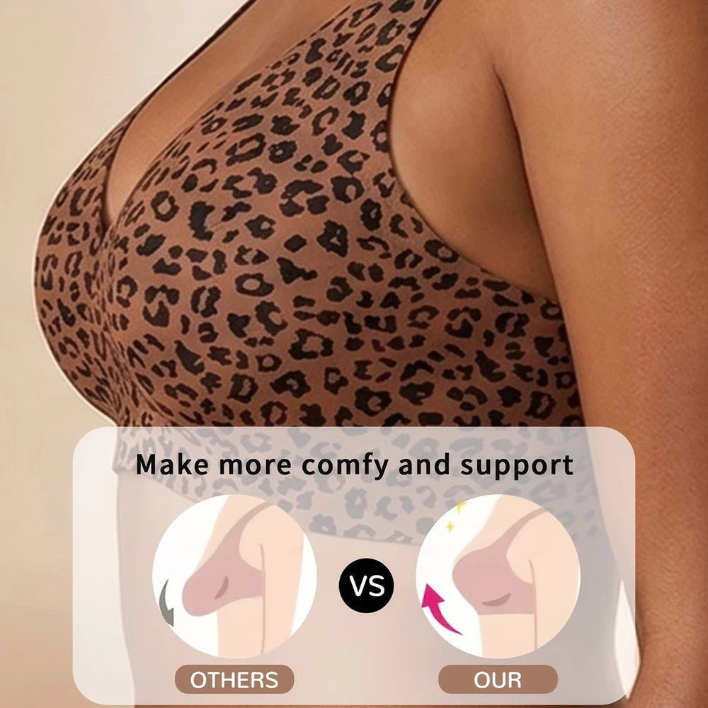 Women's Leopard Print Seamless Wire-Free Push Up Bra Women's Seamless Bra Babs
