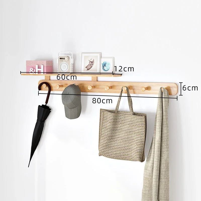 Wall Mounted Wood Coat Rack 8 Hooks – Modern Pine Organizer Wall Mounted Coat Rack Babs Log Color-8 Hooks